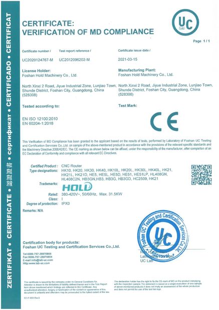 CHINA Foshan Hold Machinery Co., Ltd. Zertifizierungen