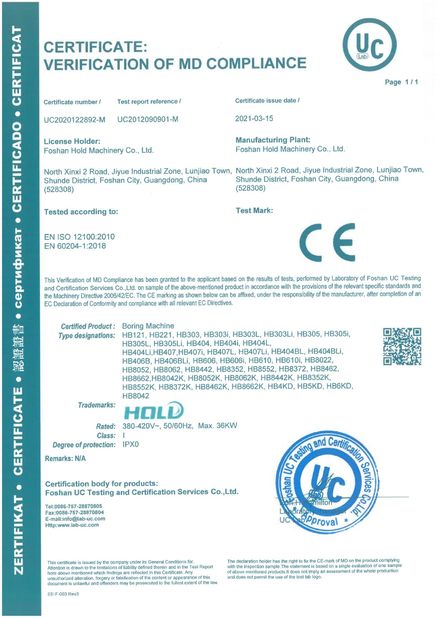 China Foshan Hold Machinery Co., Ltd. Zertifizierungen